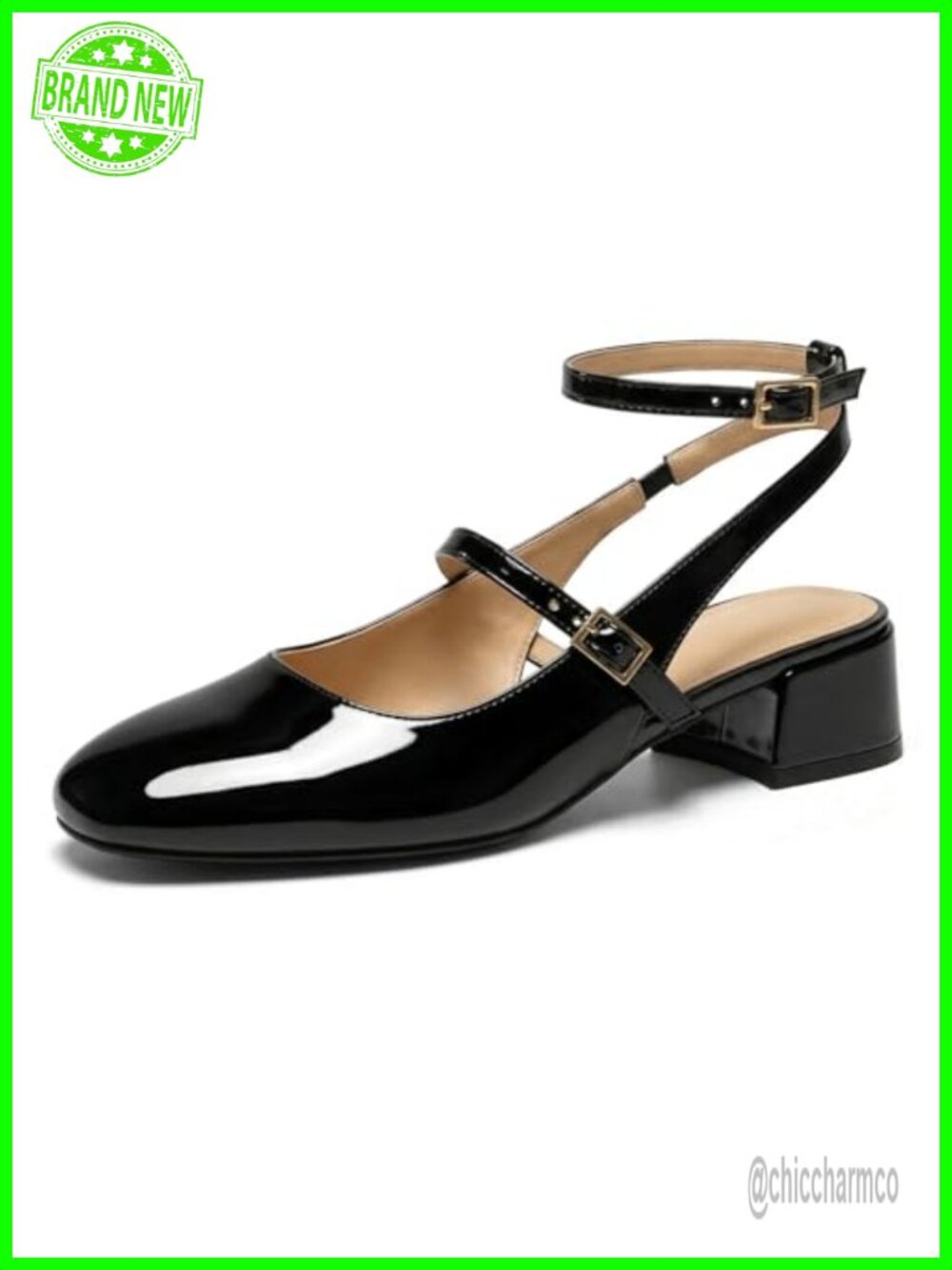 Women's Square Toe Mary Jane Pumps Chunky Low Block Heels Ankle Strap Slingback